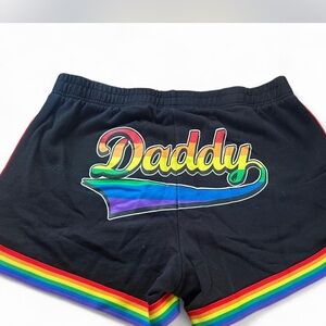 Vibrant Black Athletic Shorts with Rainbow Design